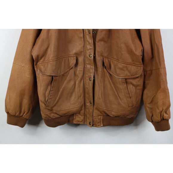 Vintage 90s Streetwear Womens L Distressed Full Zip Leather Flight Bomber Jacket - Picture 3 of 16